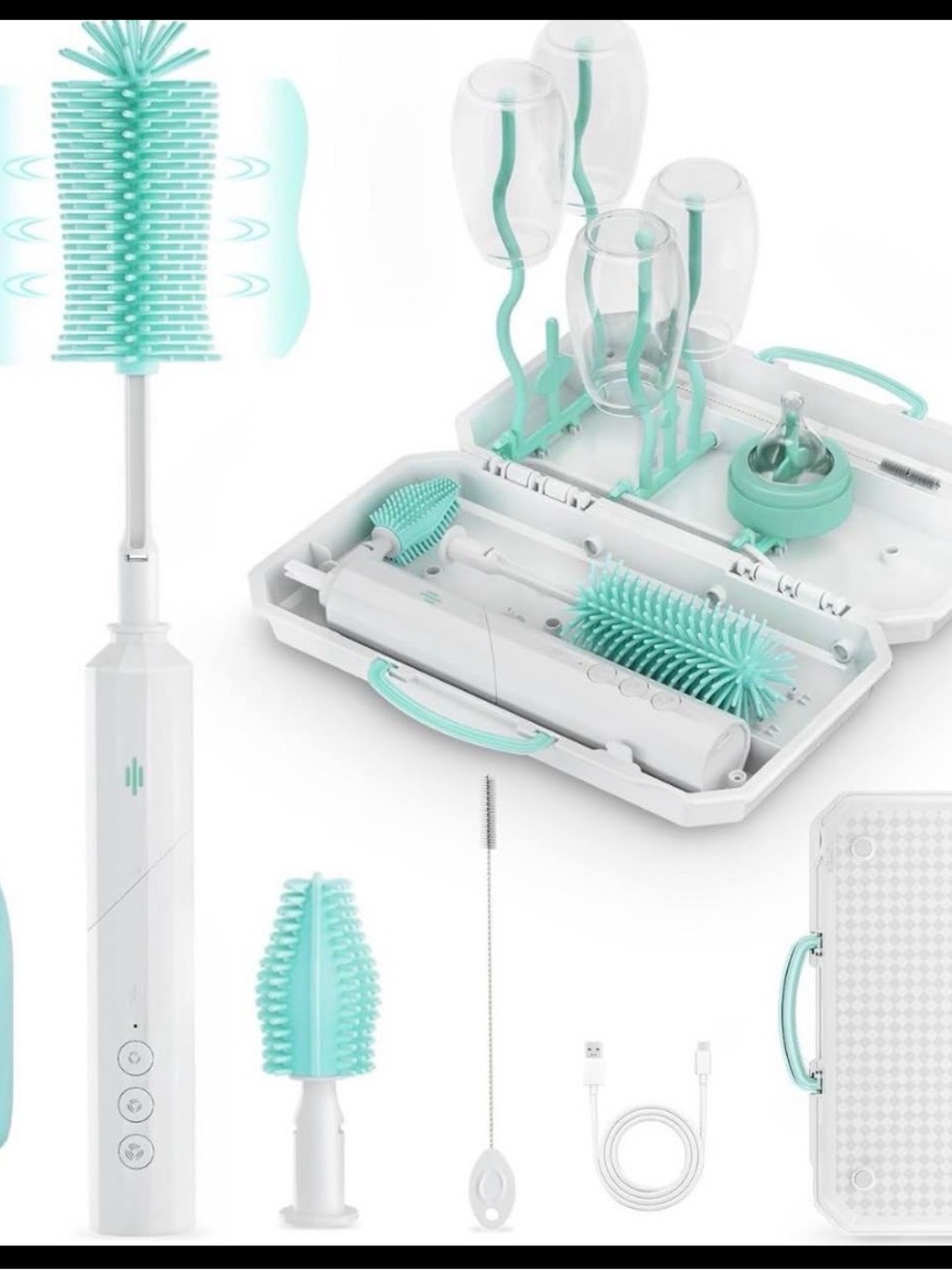Electric Baby Bottle & Glass Brush Set in Mint